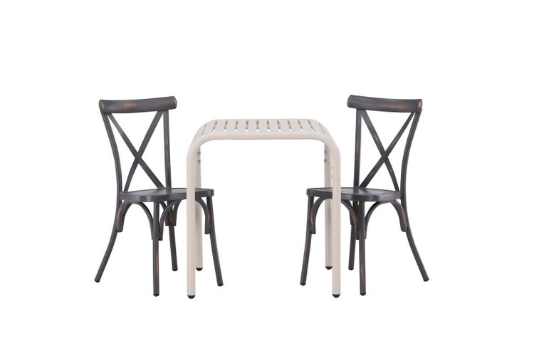 Borneo Gartenset Tisch, 2 Stühle  beige,dunkel grau. 70 X 70 X 75 cm