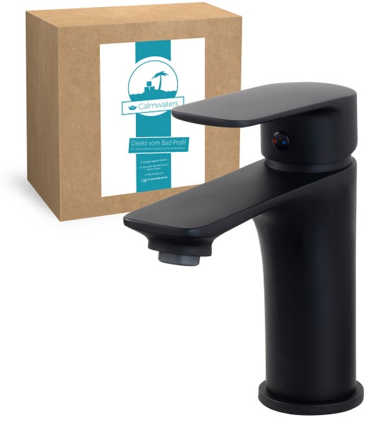 Bilderreihe Armaturen mit schwarzer Oberfläche, stabilem Messingkern und fünf Jahren Garantie, leicht zu reinigen