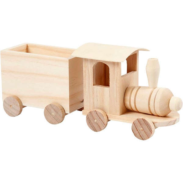 Creativ Company  Spielzeug-Zug mit Anhänger, H 9,5 cm, L 21,5 cm, B 6,5 cm, 1 Stk