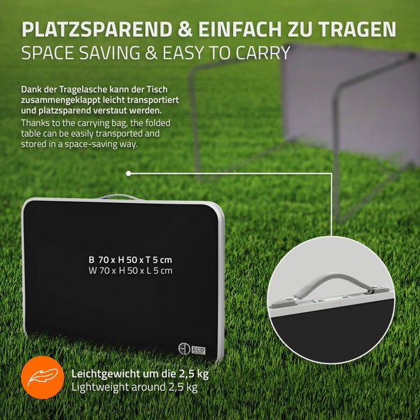 ECD Germany Alu Campingtisch Klapptisch 70x50x60 cm, Schwarz, MDF-Platte, klappbar, tragbar, leicht, Falttisch für Picknick, Camping Koffertisch mit Griff, Gartentisch Reisetisch Balkontisch Esstisch