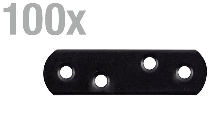 Set von 100 geraden Verbindern aus Metall mit vier Bohrlöchern zur Holzverbindung