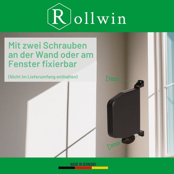 Rollwin Rolladen Gurtwickler Aufputz - aus Deutschland - 155mm Lochabstand Braun Mini Rollladen Aufwickler mit 5m Gurt 14mm Braun genoppt Mini Wickler aufklappbar inklusive Rolladengurt