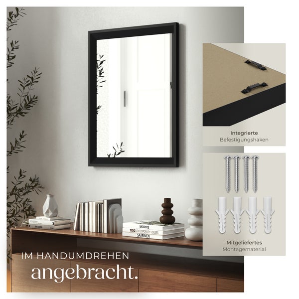 Rechteckiger Wandspiegel tectake Elina integrierte Befestigungshaken 40 x 3,8 x 60 cm schwarz