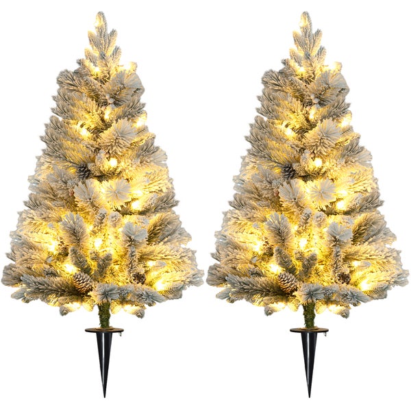 HOMCOM 90 cm 2er-Set Künstlicher Weihnachtsbaum, Christbaum mit 100 LED-Lichten 151 Astspitzen flammhemmend, für Weihnachtsfest, Indoor, Grün+Weiß