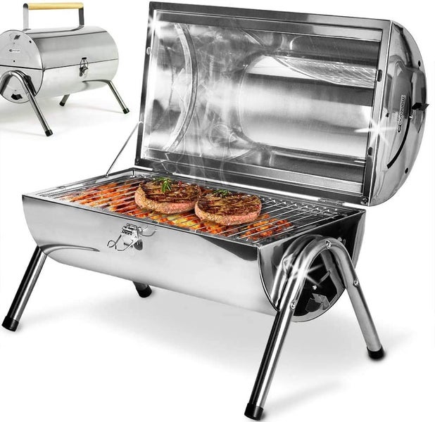 RESCH mobiler Holzkohle Grill klappbar, Edelstahl Tischgrill Holzkohlegrill Campinggrill Grillen