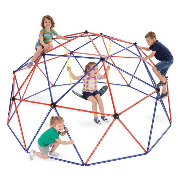 Kletterkuppel für Kinder mit integrierter Schaukel, stabiles Metallgerüst für den Außenbereich.