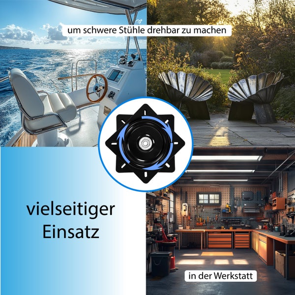 Drehteller für Stühle und Sitze in Booten, Gartenmöbeln und Werkstätten für flexible Einsatzmöglichkeiten.