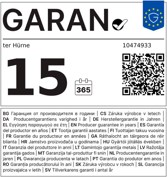 Herstellergarantie von 15 Jahren für ter Hürne Produkte