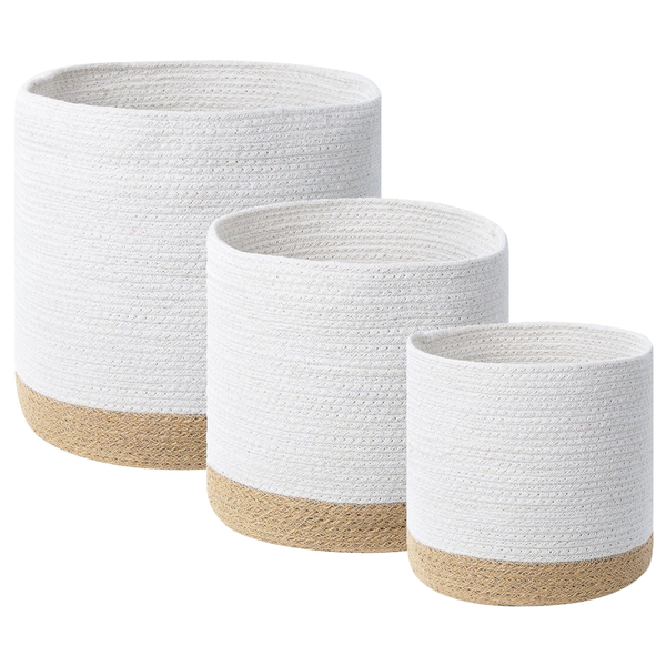Set aus drei runden Körben aus Baumwollseil