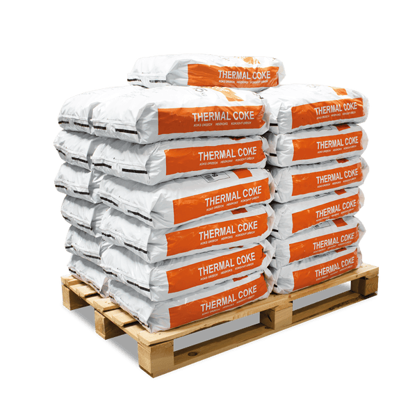 Palette mit Säcken mit Thermal Coke Heizkoksen