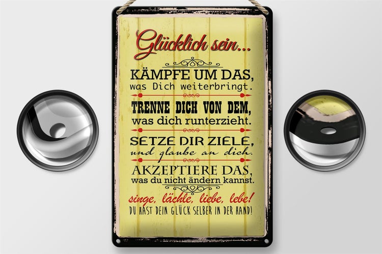 Blechschild Spruch 20x30cm Glücklich singe lächle liebe