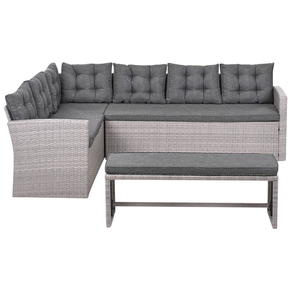 8-Sitzer Ecksofa mit Bank Rattan grau VITERBO