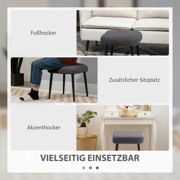HOMCOM Fußhocker Sitzhocker Quadratischer Schminkhocker Fußstütze mit Kaschmir-Optik, Stahlbeine, für Wohnzimmer, Schlafzimmer, Dunkelgrau, 42 x 42 x 47 cm