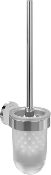 Villeroy & Boch Elements - Tender Toilettenbürstengarnitur, Toilettenbürstenhalter für Wandmontage, WC-Bürstengarnitur mit Behälter aus satiniertem Glas, rund, Chrom