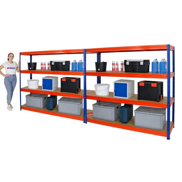 PROREGAL Mega Deal 2er-Sparset Profi-Schwerlastregal DINO HxBxT 180x200x60 cm Fachlast 500kg Blau/Orange