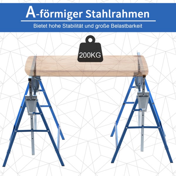 HOMCOM, 2 x Gerüstbock, Unterstellbock, L68 x B58 x H(80-130)cm, Stahl, Blau