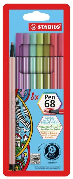 Stabilo Pen 68, 8er-Pack Premium-Filzstifte, Stiftkörper aus 96 Prozent biobasiertem Kunststoff, ISCC-zertifiziert.