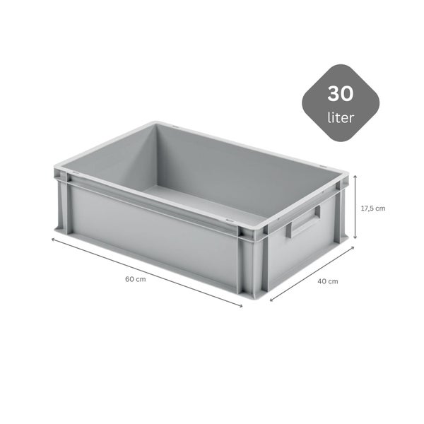 PROREGAL SparSet 10 x Eurobehälter Mit Geschlossenem Griff und 1 x Transportroller Grau HxBxT 17,5 x 40 x 60 cm 30 Liter Eurobox Transportbox