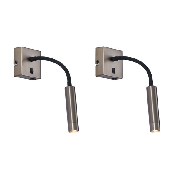 Zwei LED Wandleuchten mit flexiblem Arm und Schalter fuer die Schlafzimmerbeleuchtung