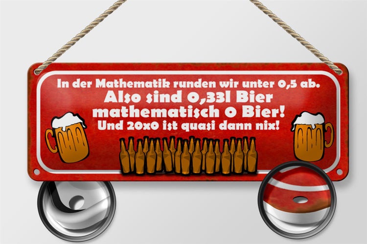 Blechschild Spruch 27x10cm 0,33l Bier mathematisch 0 Bier Dekoration