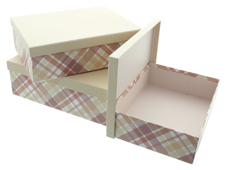 FRANK FLECHTWAREN|Geschenkbox Kariert, 3er Set, 25 x 19 x 7 cm, 27 x 21 x 8,5 cm, 29 x 23 x 10 cm, PAPIER
