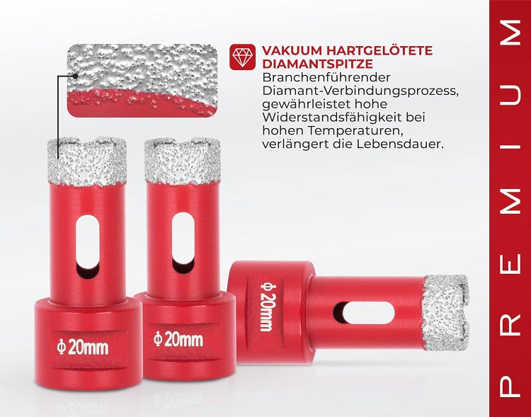 PROREGAL Diamant Bohrkronenaufsatz Premium Crystal 20 mm für Fliesen Glas Feinsteinzeug Keramik Granit Steinfliesen Winkelschleifer Flex M14