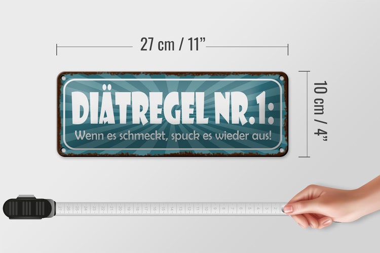 Blechschild Spruch 27x10cm Diät schmeckt spuck wieder aus Dekoration
