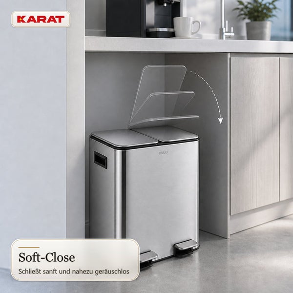 Karat Mülltrennsystem mit zwei Pedalen und Soft Close Deckelmechanismus unter einer Küchenarbeitsplatte platziert