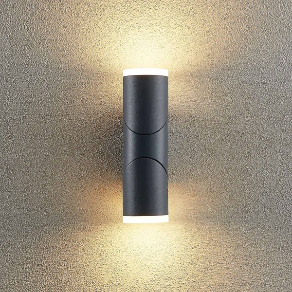 Lindby LED Wandleuchte außen Aspyn (spritzwassergeschützt (Modern) in Schwarz aus Aluminium (2 flammig, ) - Außenwandleuchten Wandlampe Led Außenlampe Outdoor für Außenwand/Hauswand