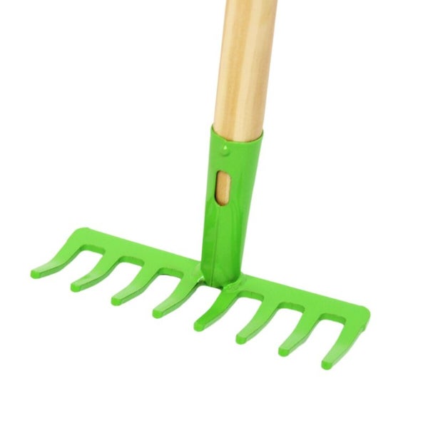 Kinderrechen (Metall) mit Holz-Stiel - Grün