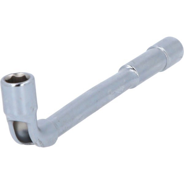 Pfeifenkopfschlüssel aus verchromtem Metall in Silber.