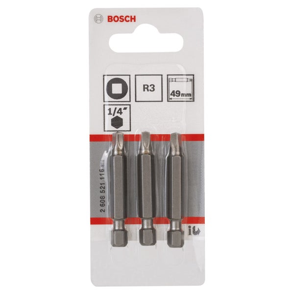 Bosch Logo. Packung mit drei R3-Bits, 49 mm lang, 1/4 Zoll Aufnahme