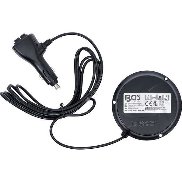 BGS Rundumkennleuchte gelb mit Magnet 12 V / 24 V Ø 130 mm - 70342