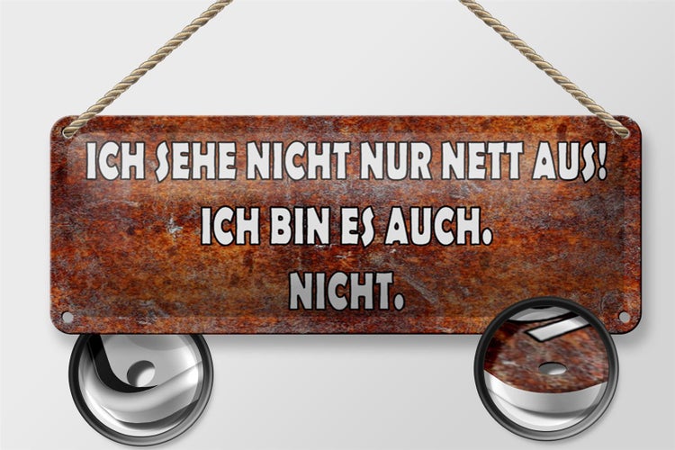 Blechschild Spruch 27x10cm sehe nicht nur nett aus ich bin Dekoration