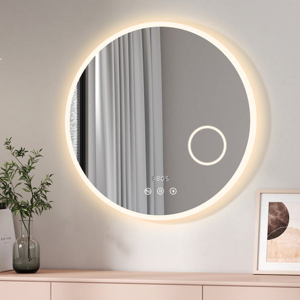 EMKE Rund LED Badspiegel, Spiegel mit Bluetooth, Spiegel mit Acrylrahmen für stilvolle Badezimmer, ф80cm, Neutralweiß