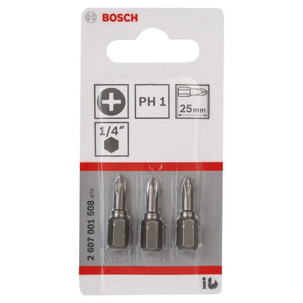 Bosch 3x Schrauberbit Extra-Hart, PH 1, 25 mm - 2607001508