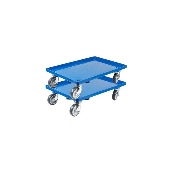 PROREGAL SparSet 2x Transportroller für Euroboxen 60 x 40 cm mit Gummiräder Blau Geschlossenes Deck 4 Lenkrollen Traglast 300 kg
