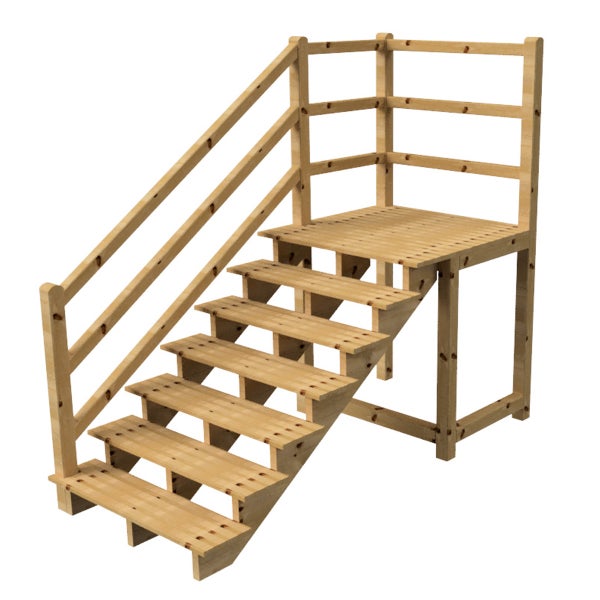 Holztreppe mit Geländer und Podest