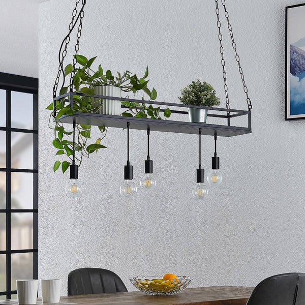 Lindby Pendelleuchte Kirista (Retro, Vintage Antik) in Schwarz aus Metall (5 flammig E27) - Deckenlampe Esstischlampe Hängelampe Hängeleuchte Wohnzimmerleuchte