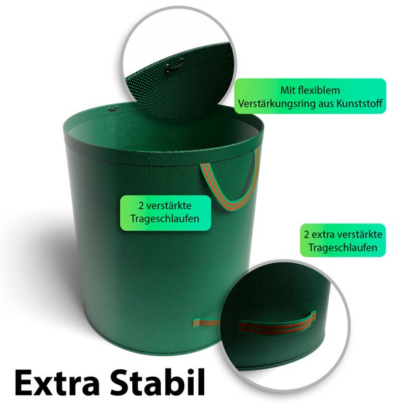 Grüner Pflanzkübel aus Kunststoff mit Trageschlaufen und Verstärkungsring