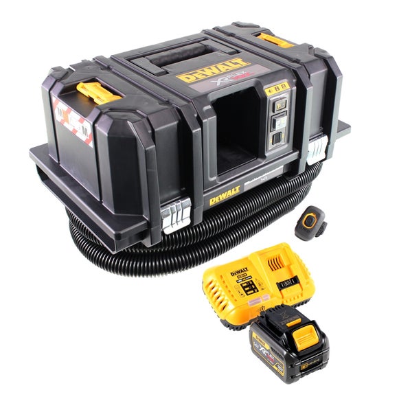 DeWALT Akku-Staubabsaugung der M-Klasse inklusive XR Flexvolt Akku, Schnellladegerät und Fernbedienung.