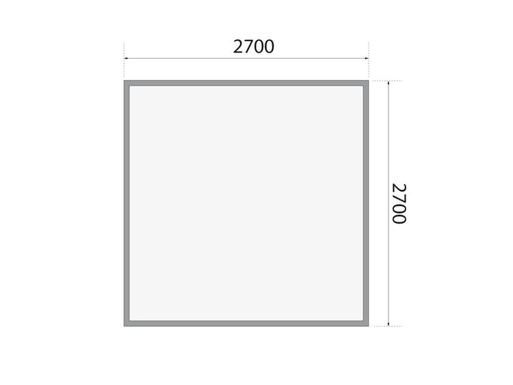 Maßzeichnung eines Quadrats mit einer Breite von 2700 Millimetern und einer Höhe von 2700 Millimetern.