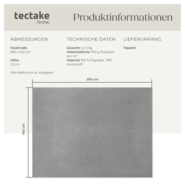 Kurzflorteppich tectake rutschfeste Unterseite verschiedene Größen und Farben 140 x 200 cm
