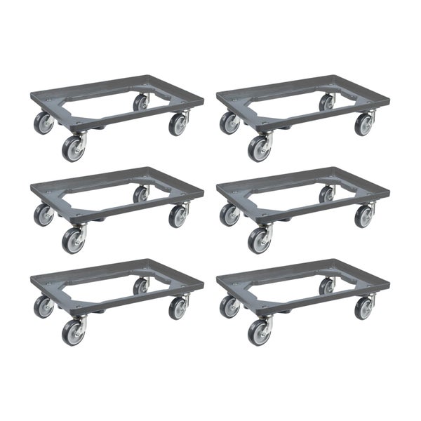 PROREGAL SparSet 6x Transportroller für Euroboxen 60 x 40 cm mit Gummiräder Grau Offenes Deck 2 Lenkrollen und 2 Bockrollen Traglast 300 kg