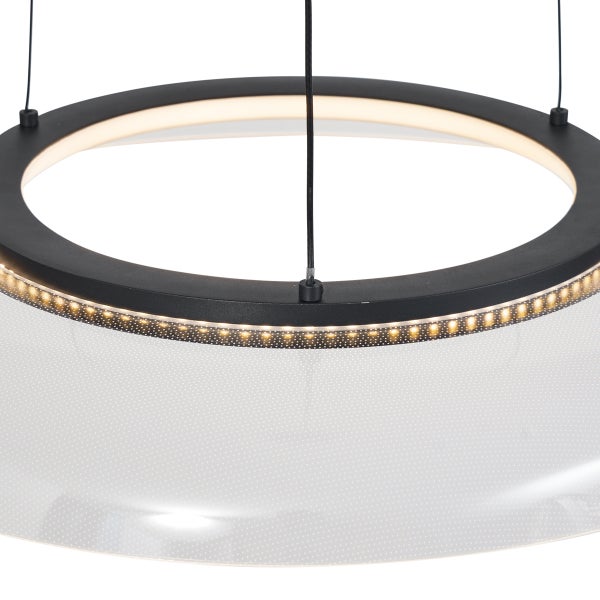 Runde Hängeleuchte mit LED-Beleuchtung und transparentem Schirm