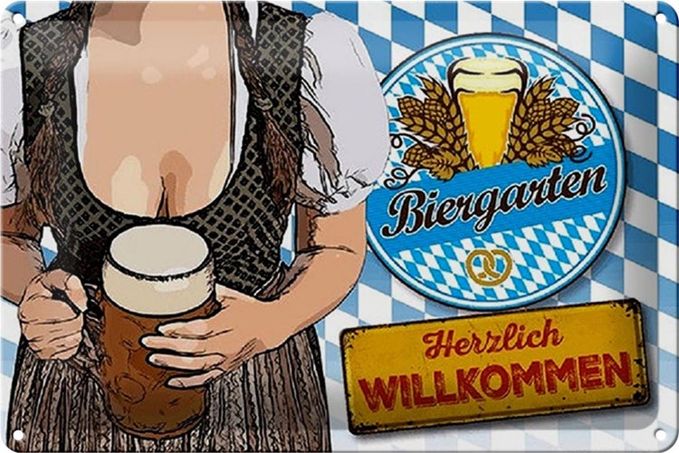 Blechschild Spruch 30x20cm Biergarten Willkommen Bayern