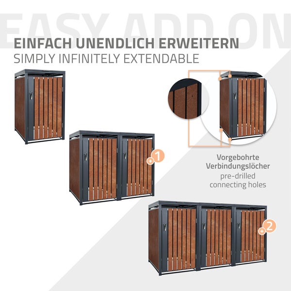 ML-Design Mülltonnenbox 1er für 1 Tonne 240L 68x80x116,3 cm, Anthrazit-Rostoptik, Stahl/Cortenstahl, Abschließbare Mülltonnenverkleidung Klappdeckel/Tür, Müllbox Mülltonnecontainer Mülltonnenabdeckung