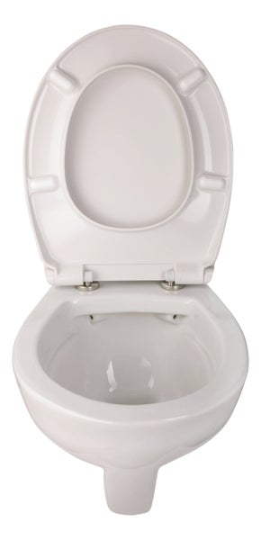 Calmwaters® Erhöhtes Wand WC spülrandlos Modern Plus mit Toilettendeckel, + 6 cm Erhöhung, inklusive abnehmbarem WC Sitz mit Absenkautomatik und Schnellbefestigung, Tiefspüler, Weiß, 08AB5815