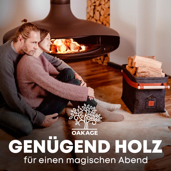 OAKAGE® Classic Dunkelgrau Holzkorb Filz - Metallrahmen für Zusatzstabilität - 42x32x35cm