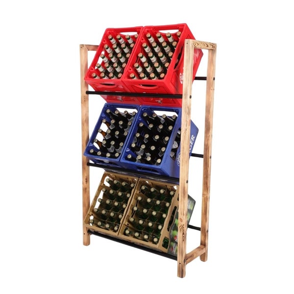 PROREGAL Getränkekistenregal HUNSRÜCK HxBxT 138x82x32cm 6 Kisten auf 3 Ebenen Massives Kiefernholz Gebrannt